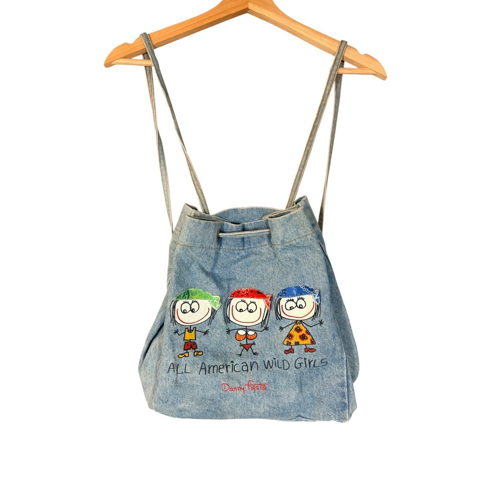 VTG Y2K Danny First All American Wild Girls Denim Drawstring Mini Backpack USA